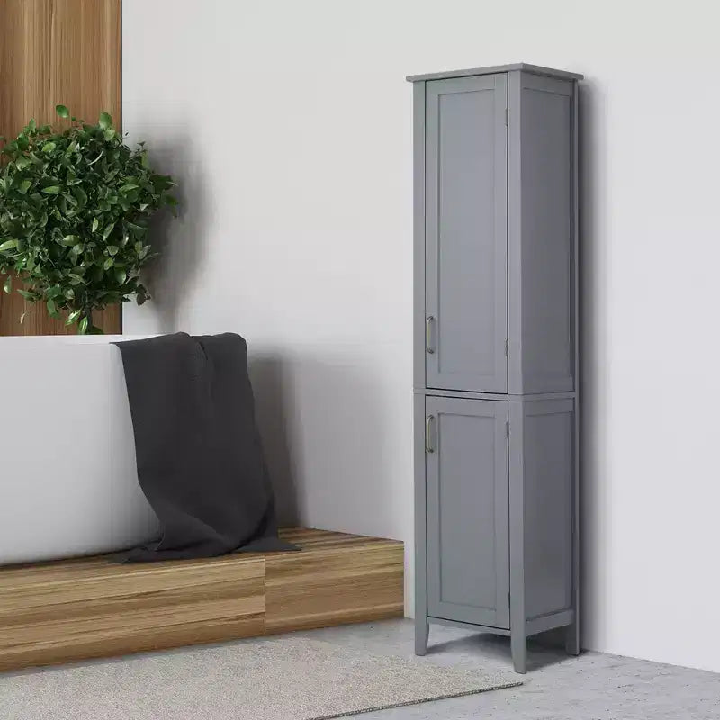 Mid Century Modern Wooden Linen Tower Cabinet, Gray