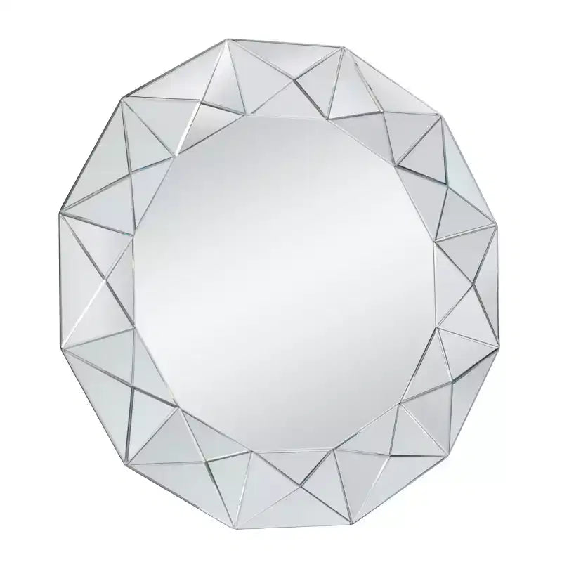Large Round Silver Starburst Wall Mirror - 39.5" Diameter, Beveled Glass, MDF Frame, Glam Style, Indoor