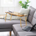 Collapsible Bamboo Lap Desk with Gold-Tone Frame and Pencil Tray - 26.5"W, Foldable, Brown