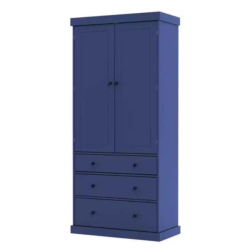 77" Freestanding Kitchen Pantry Cabinet - 3 Adjustable Shelves, 3 Drawers, 8 Door Shelves, Painted MDF, 35"W x 17.7"D