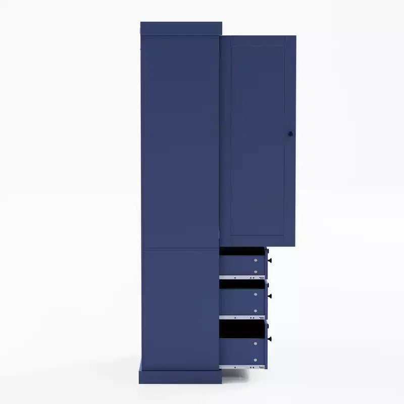 77" Freestanding Kitchen Pantry Cabinet - 3 Adjustable Shelves, 3 Drawers, 8 Door Shelves, Painted MDF, 35"W x 17.7"D