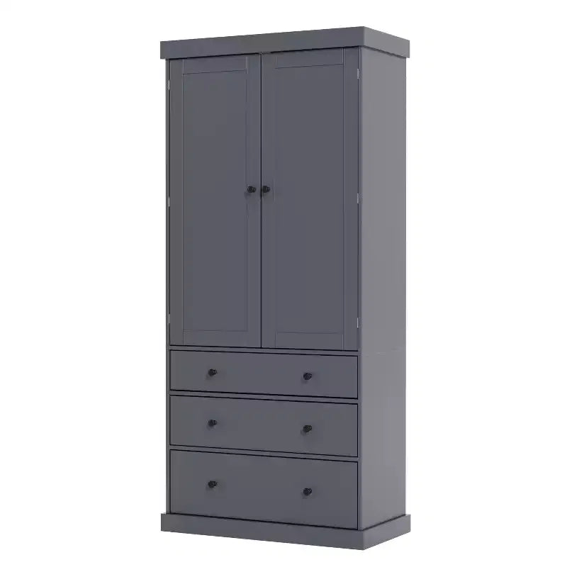 77" Freestanding Kitchen Pantry Cabinet - 3 Adjustable Shelves, 3 Drawers, 8 Door Shelves, Painted MDF, 35"W x 17.7"D