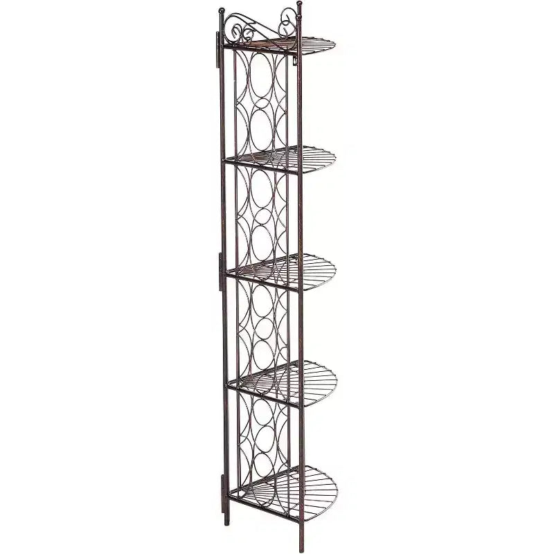Brushed Copper Metal 5-Tier Corner Shelf Rack - Space-Saving Display Stand, 56"H x 13"W x 13"D, 16 lbs