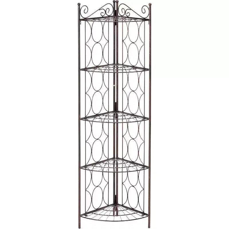 Brushed Copper Metal 5-Tier Corner Shelf Rack - Space-Saving Display Stand, 56"H x 13"W x 13"D, 16 lbs