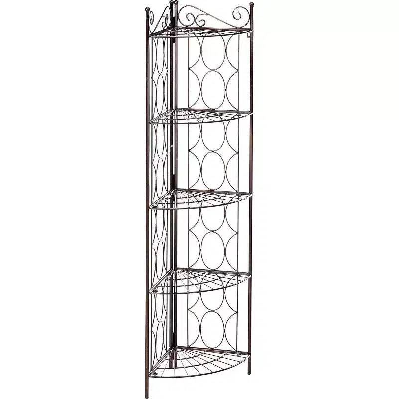 Brushed Copper Metal 5-Tier Corner Shelf Rack - Space-Saving Display Stand, 56"H x 13"W x 13"D, 16 lbs