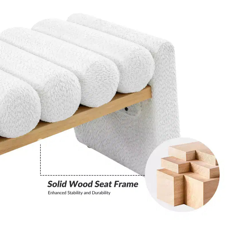 Alice Solid Wood Bench with H-Shaped Frame & Removable Round Bolster Cushions - Modern Minimalist, Polyester Upholstery, 19" Seat Height