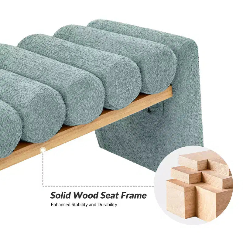 Alice Solid Wood Bench with H-Shaped Frame & Removable Round Bolster Cushions - Modern Minimalist, Polyester Upholstery, 19" Seat Height