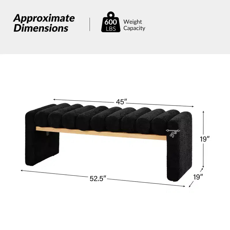 Alice Solid Wood Bench with H-Shaped Frame & Removable Round Bolster Cushions - Modern Minimalist, Polyester Upholstery, 19" Seat Height