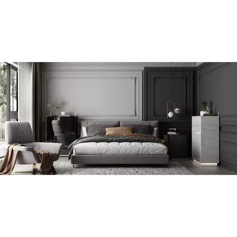 High Gloss 5-Drawer Dresser with LED Underlight and Concealed Handles - MDF, 32"W x 43"H, Bedroom Chest of Drawers