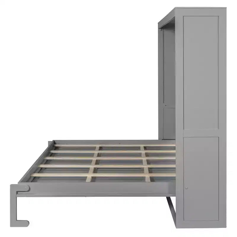 Queen Size Murphy Wall Bed with LED Lights - White/Gray, 600 lb Capacity, Space-Saving