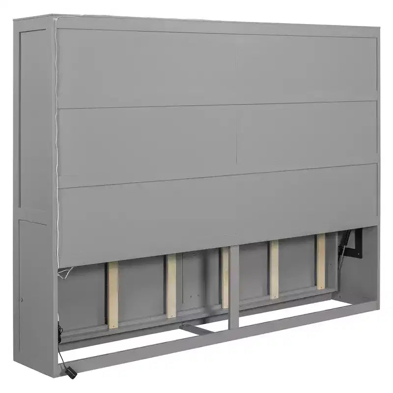 Queen Size Murphy Wall Bed with LED Lights - White/Gray, 600 lb Capacity, Space-Saving