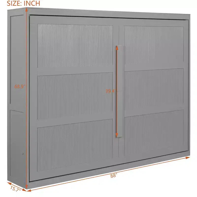 Queen Size Murphy Wall Bed with LED Lights - White/Gray, 600 lb Capacity, Space-Saving