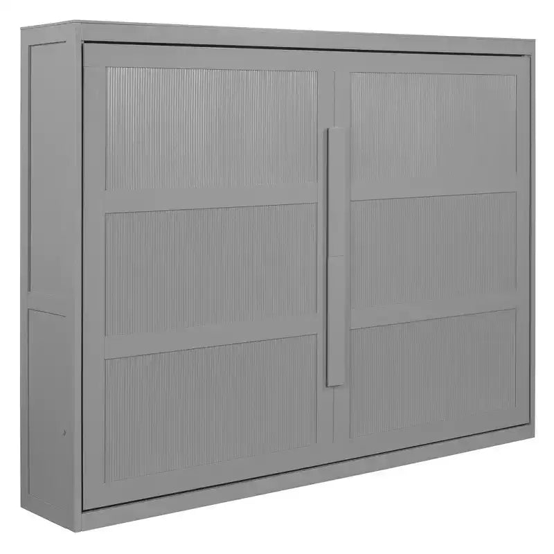 Queen Size Murphy Wall Bed with LED Lights - White/Gray, 600 lb Capacity, Space-Saving