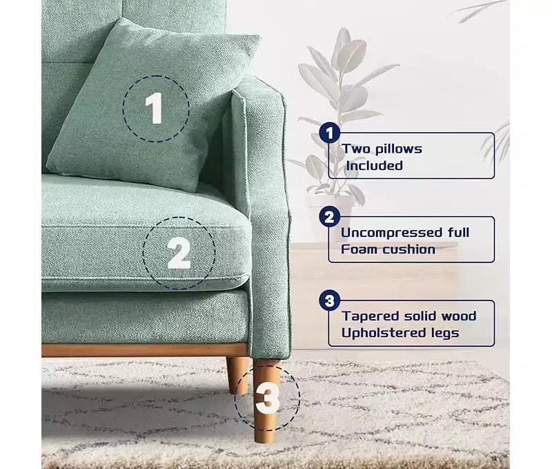 56.7" Waterproof Button Tufted 2-Seater Sofa with Wood Legs and USB Outlet