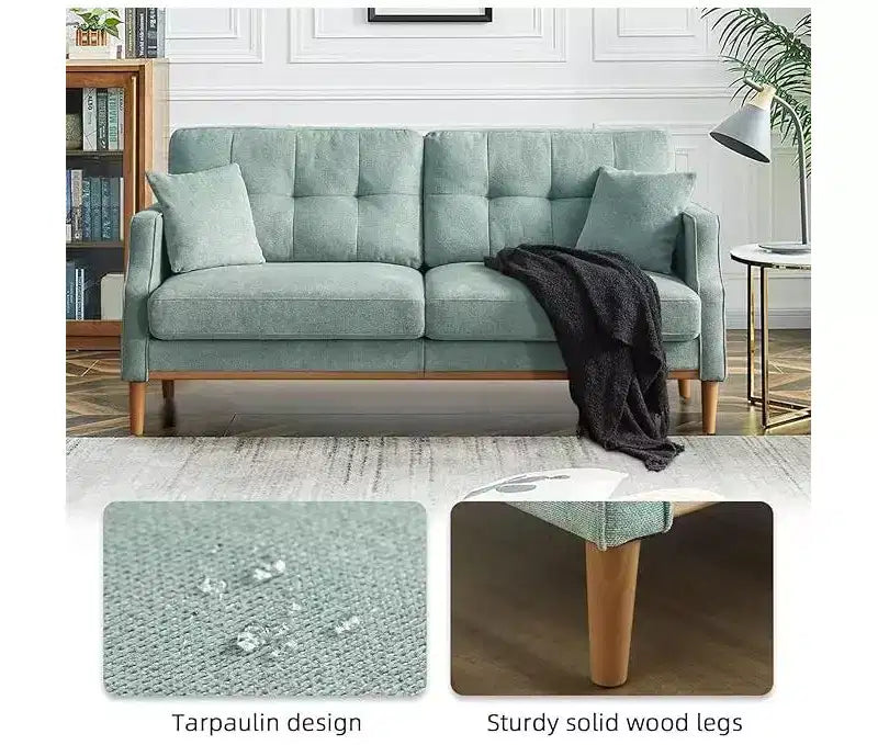 56.7" Waterproof Button Tufted 2-Seater Sofa with Wood Legs and USB Outlet