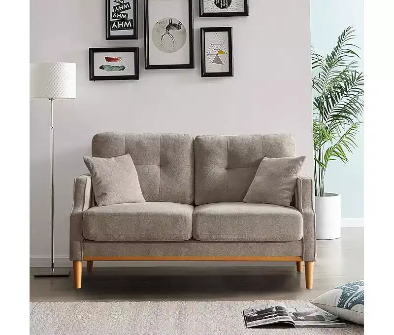 56.7" Waterproof Button Tufted 2-Seater Sofa with Wood Legs and USB Outlet