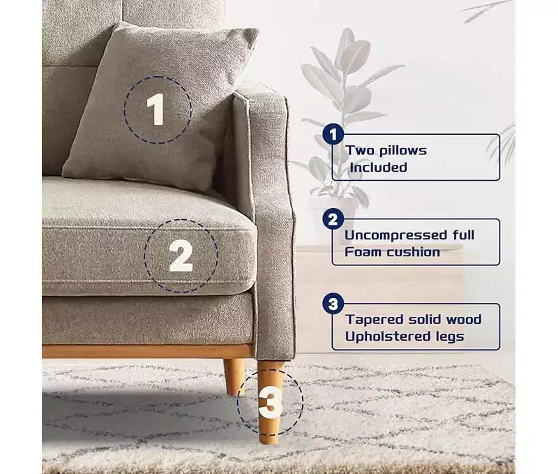 56.7" Waterproof Button Tufted 2-Seater Sofa with Wood Legs and USB Outlet