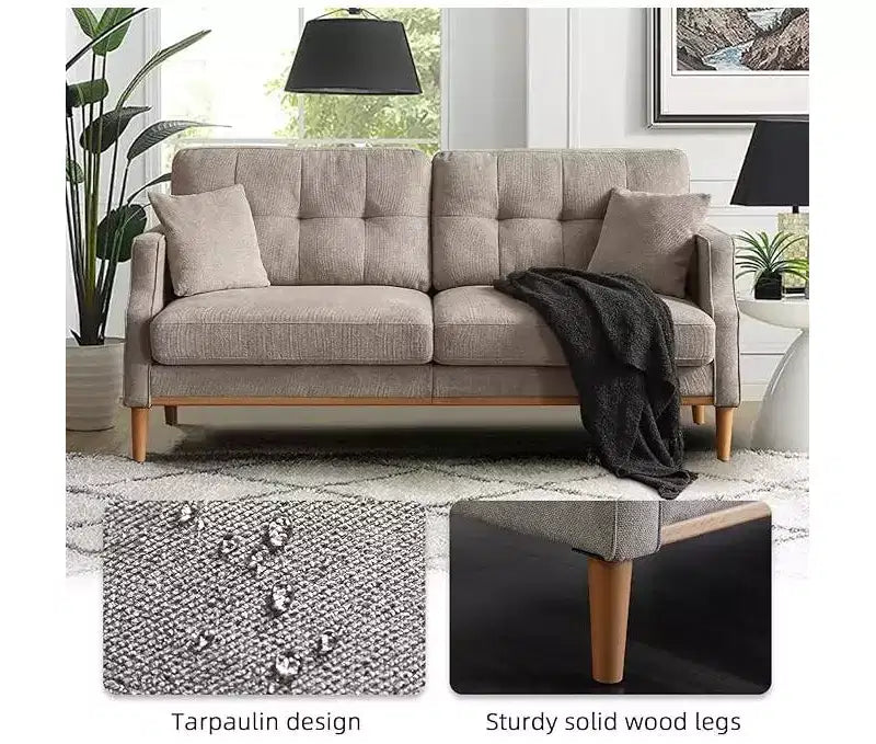 56.7" Waterproof Button Tufted 2-Seater Sofa with Wood Legs and USB Outlet