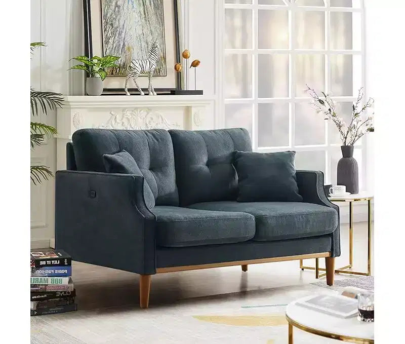 56.7" Waterproof Button Tufted 2-Seater Sofa with Wood Legs and USB Outlet