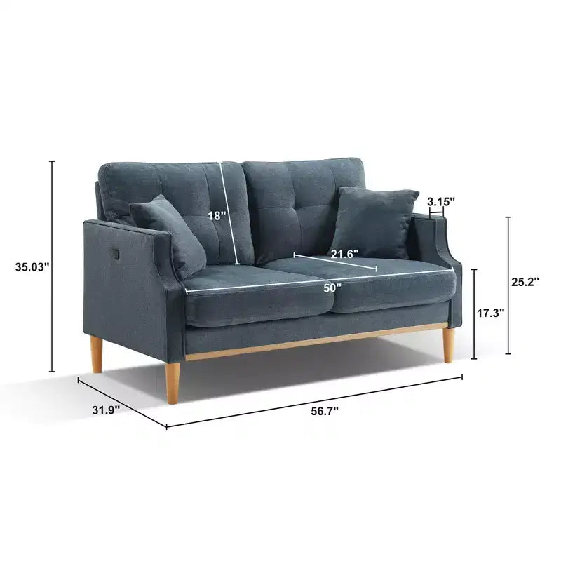 56.7" Waterproof Button Tufted 2-Seater Sofa with Wood Legs and USB Outlet