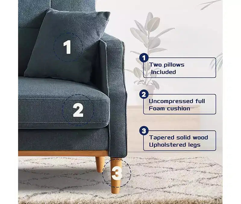 56.7" Waterproof Button Tufted 2-Seater Sofa with Wood Legs and USB Outlet