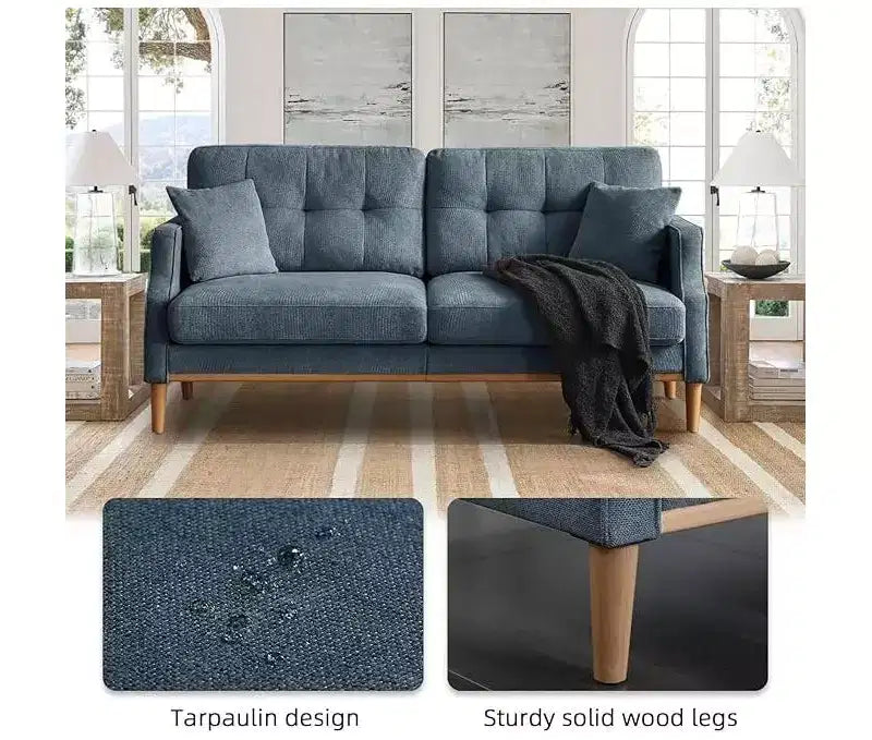 56.7" Waterproof Button Tufted 2-Seater Sofa with Wood Legs and USB Outlet