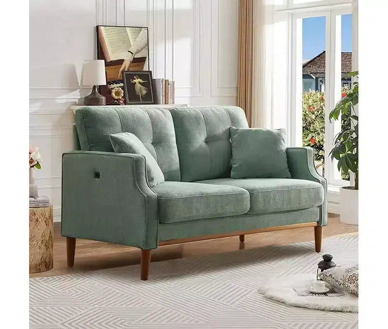 56.7" Waterproof Button Tufted 2-Seater Sofa with Wood Legs and USB Outlet