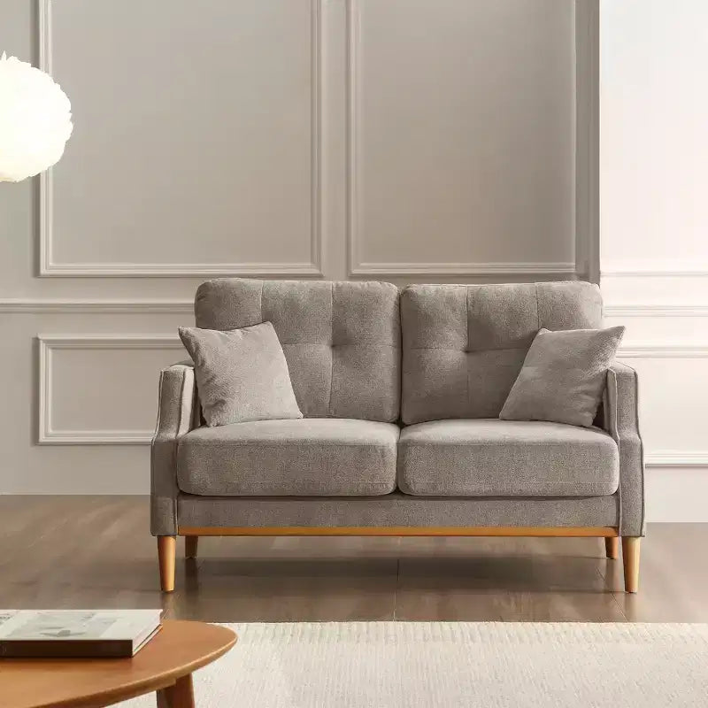 56.7" Waterproof Button Tufted 2-Seater Sofa with Wood Legs and USB Outlet
