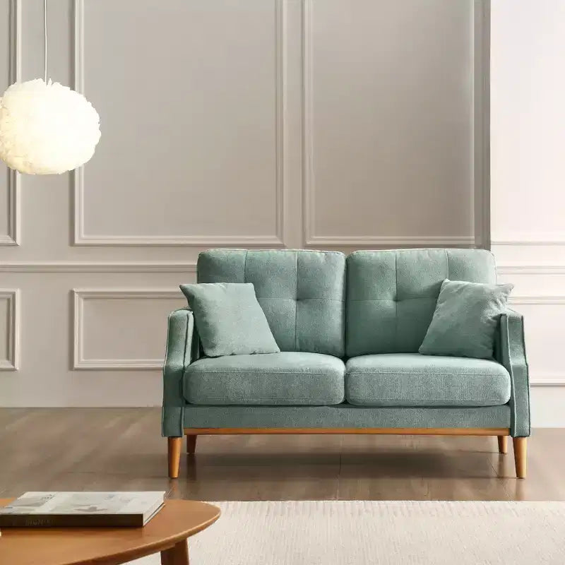 56.7" Waterproof Button Tufted 2-Seater Sofa with Wood Legs and USB Outlet