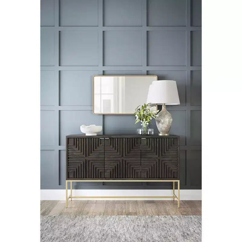 Contemporary Accent Cabinet, Brown/Gold Finish