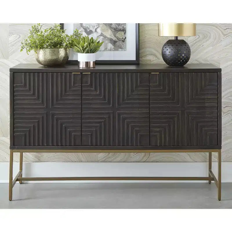 Contemporary Accent Cabinet, Brown/Gold Finish