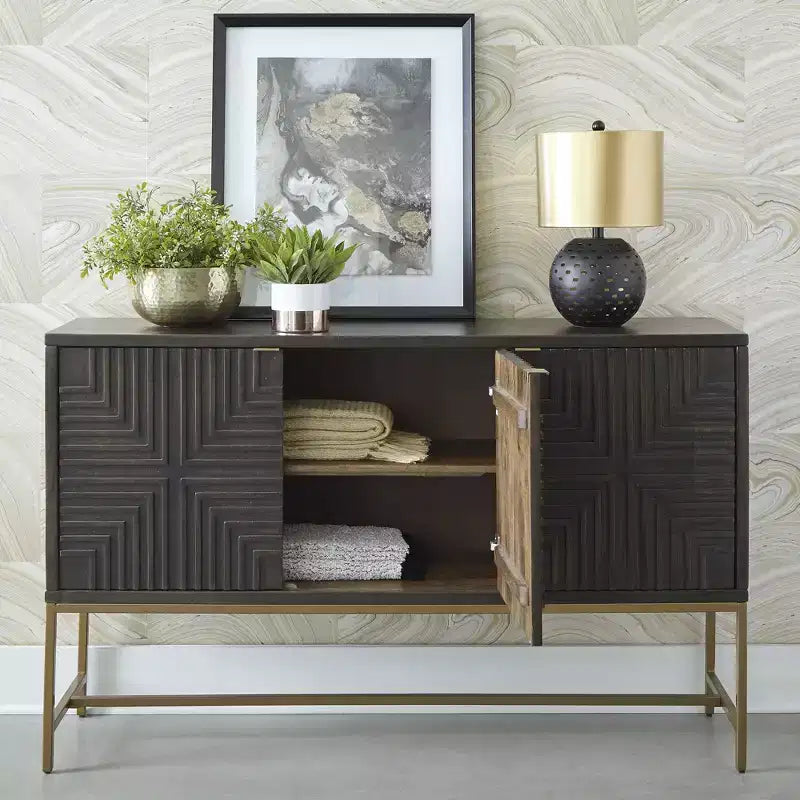 Contemporary Accent Cabinet, Brown/Gold Finish