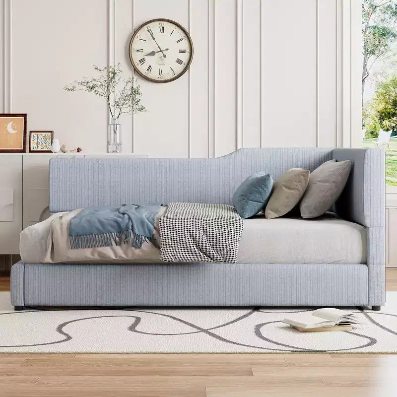 Twin/Full Size L-Shaped Corduroy Upholstered Daybed, 4D