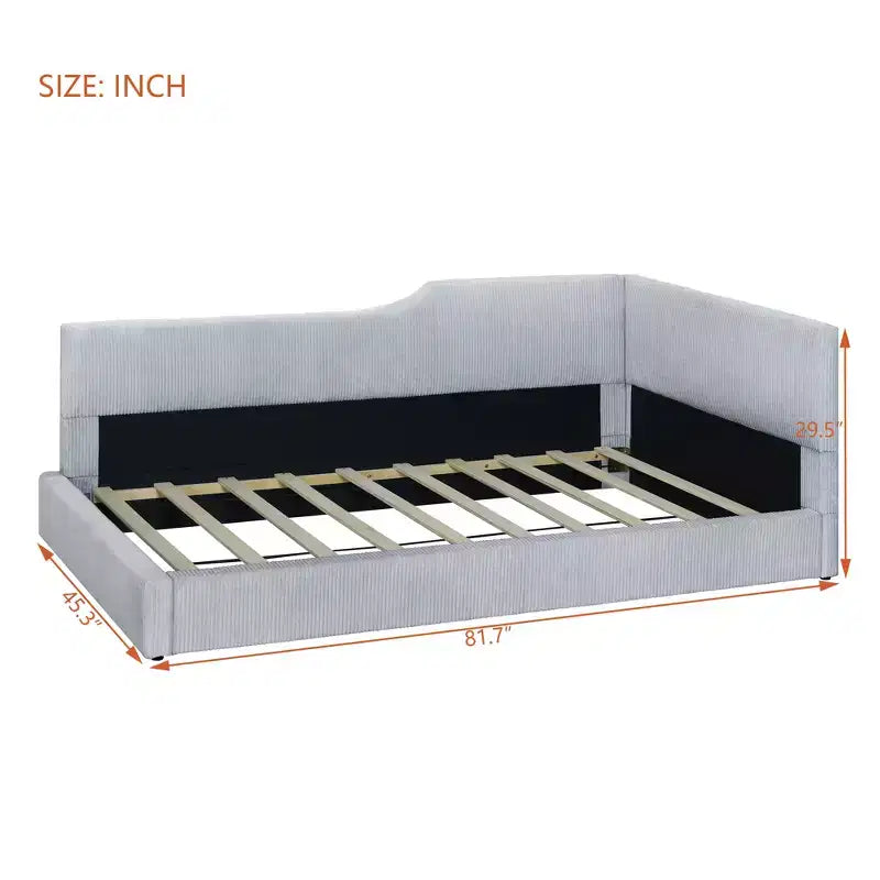 Twin/Full Size L-Shaped Corduroy Upholstered Daybed, 4D