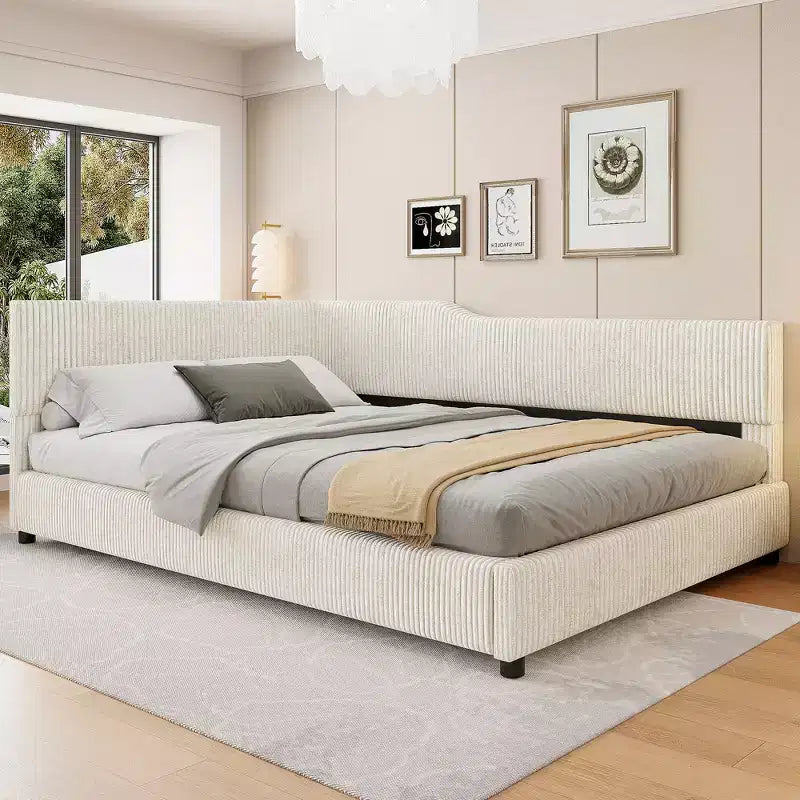 Twin/Full Size L-Shaped Corduroy Upholstered Daybed, 4D