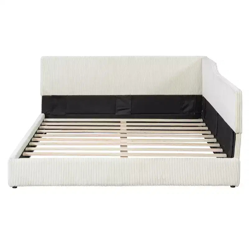 Twin/Full Size L-Shaped Corduroy Upholstered Daybed, 4D