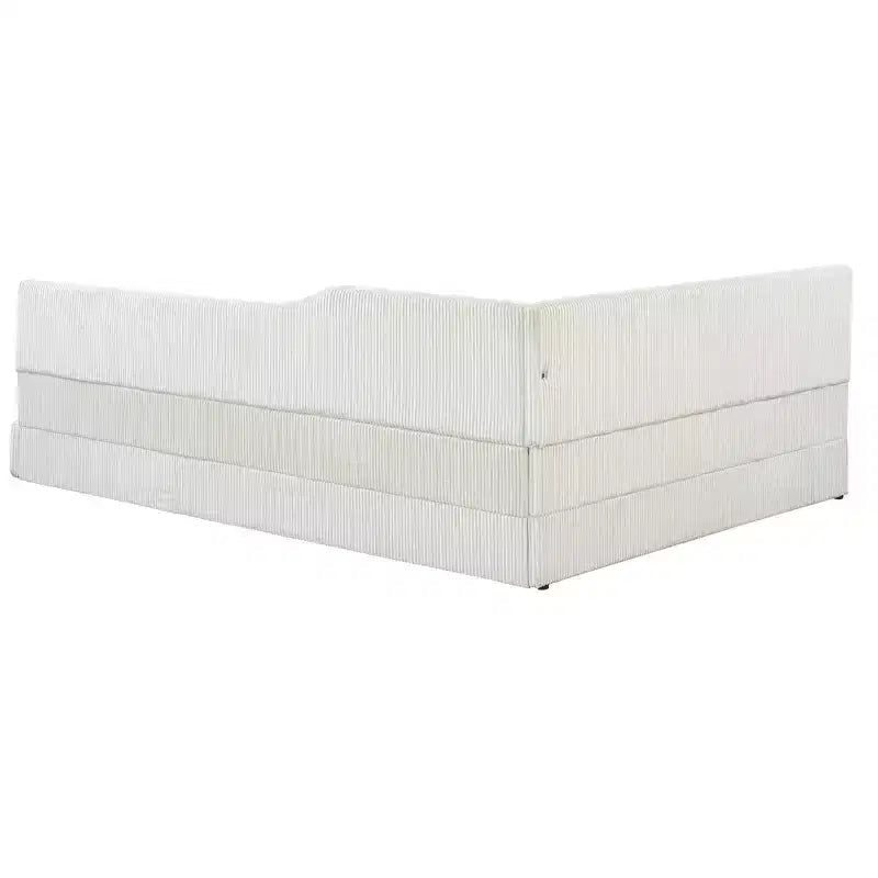 Twin/Full Size L-Shaped Corduroy Upholstered Daybed, 4D
