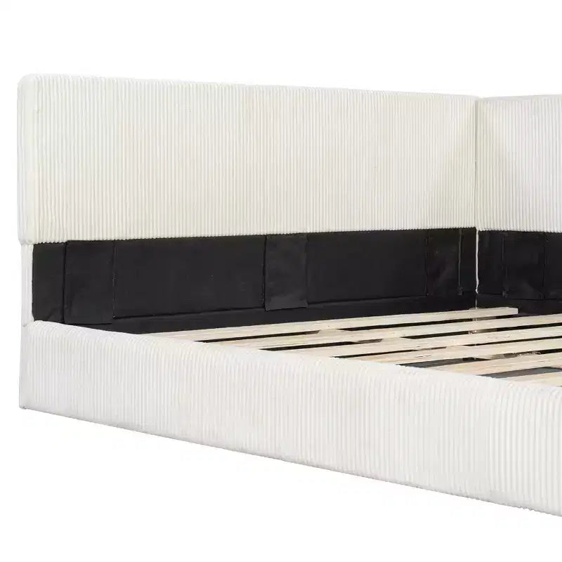 Twin/Full Size L-Shaped Corduroy Upholstered Daybed, 4D