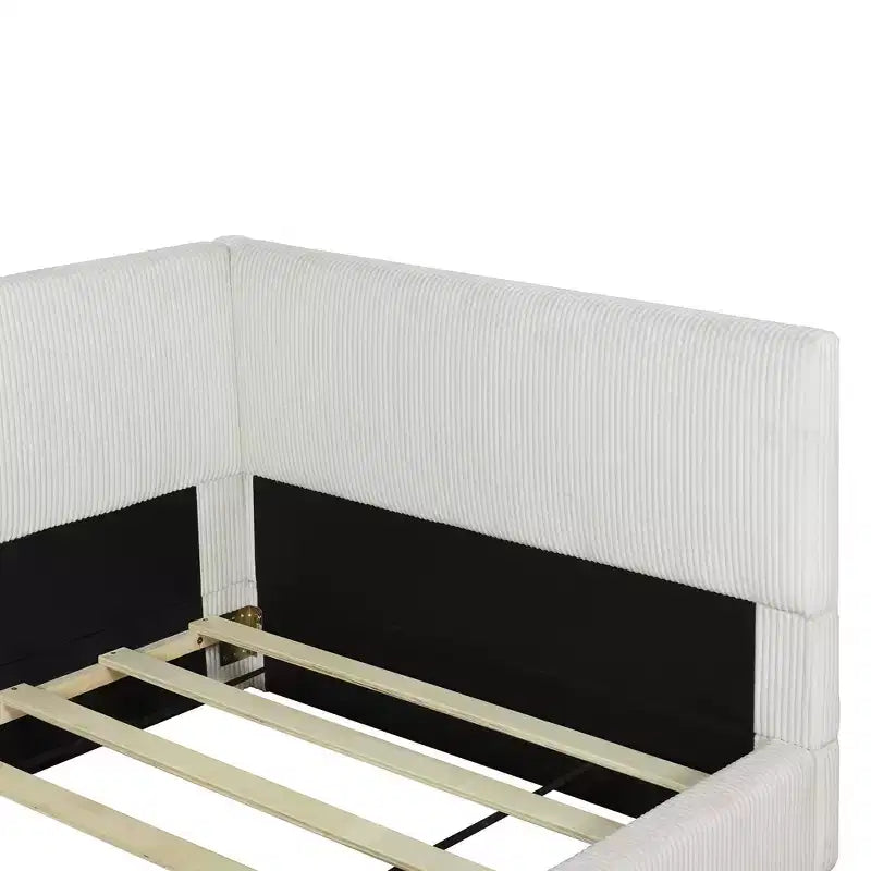 Twin/Full Size L-Shaped Corduroy Upholstered Daybed, 4D
