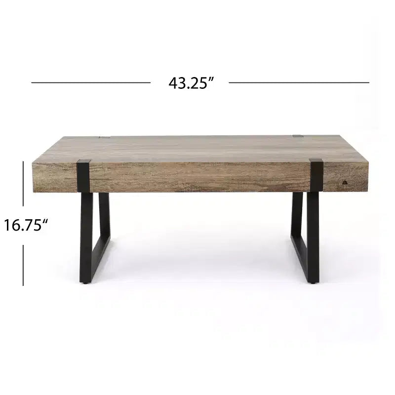 43W Industrial Coffee Table Cocktail Table Center Table with Thick Top, Canyon Grey