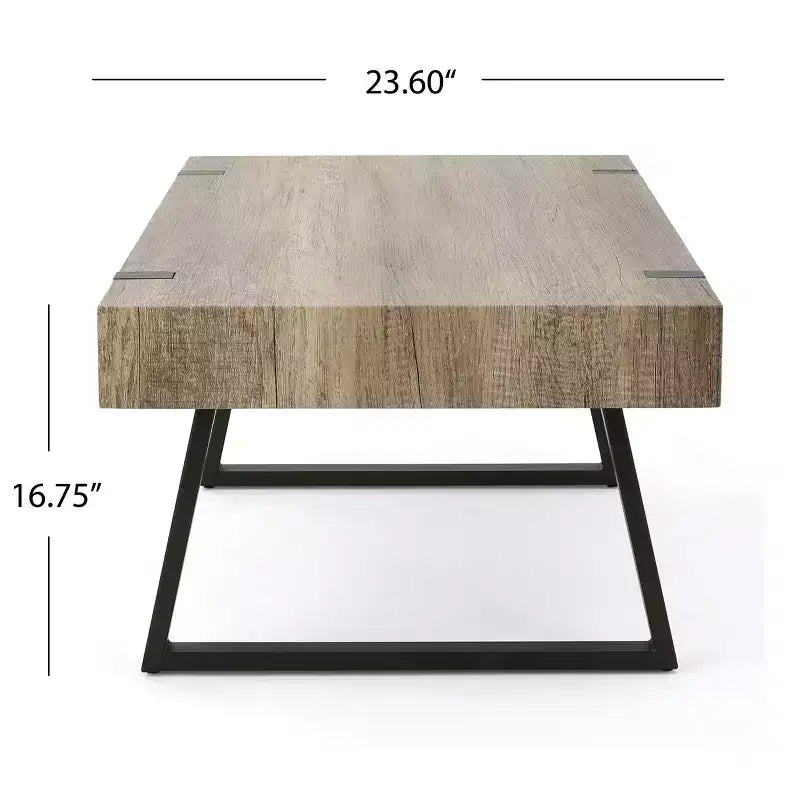 43W Industrial Coffee Table Cocktail Table Center Table with Thick Top, Canyon Grey