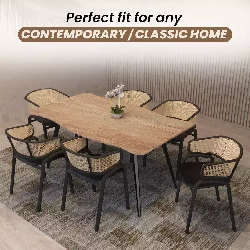 Set of 4 Wicker Back Dining Chairs with Leather Seat and Black Steel Frame, Modern Indoor Kitchen, Dining Room, Table Seating