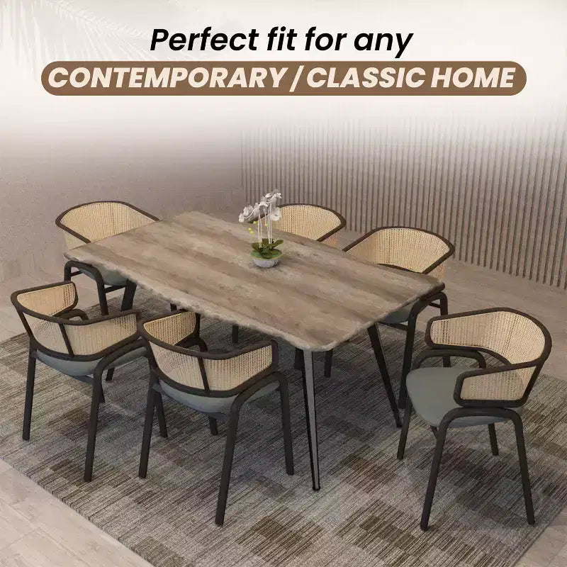 Set of 4 Wicker Back Dining Chairs with Leather Seat and Black Steel Frame, Modern Indoor Kitchen, Dining Room, Table Seating