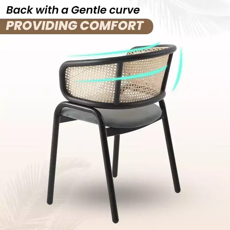 Set of 4 Wicker Back Dining Chairs with Leather Seat and Black Steel Frame, Modern Indoor Kitchen, Dining Room, Table Seating