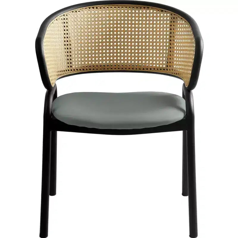 Set of 4 Wicker Back Dining Chairs with Leather Seat and Black Steel Frame, Modern Indoor Kitchen, Dining Room, Table Seating