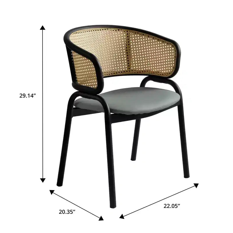Set of 4 Wicker Back Dining Chairs with Leather Seat and Black Steel Frame, Modern Indoor Kitchen, Dining Room, Table Seating