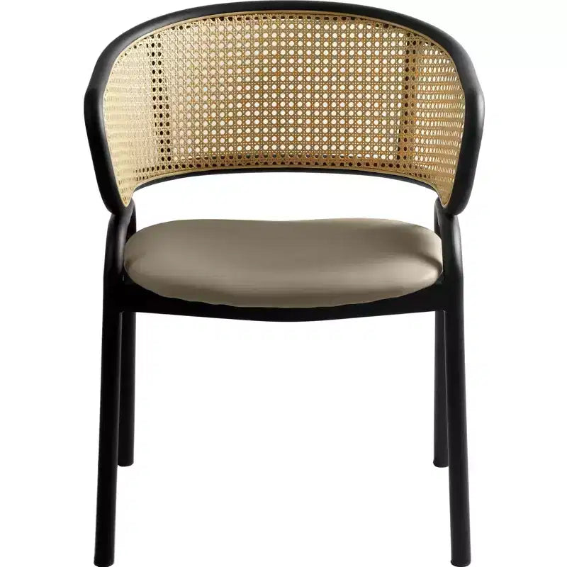 Set of 4 Wicker Back Dining Chairs with Leather Seat and Black Steel Frame, Modern Indoor Kitchen, Dining Room, Table Seating