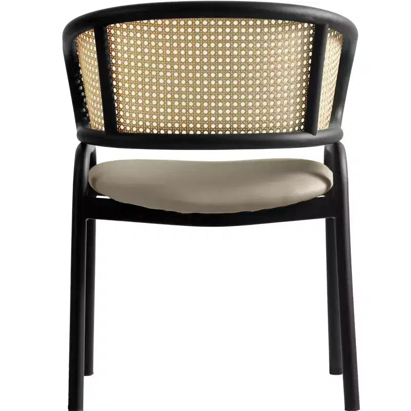 Set of 4 Wicker Back Dining Chairs with Leather Seat and Black Steel Frame, Modern Indoor Kitchen, Dining Room, Table Seating