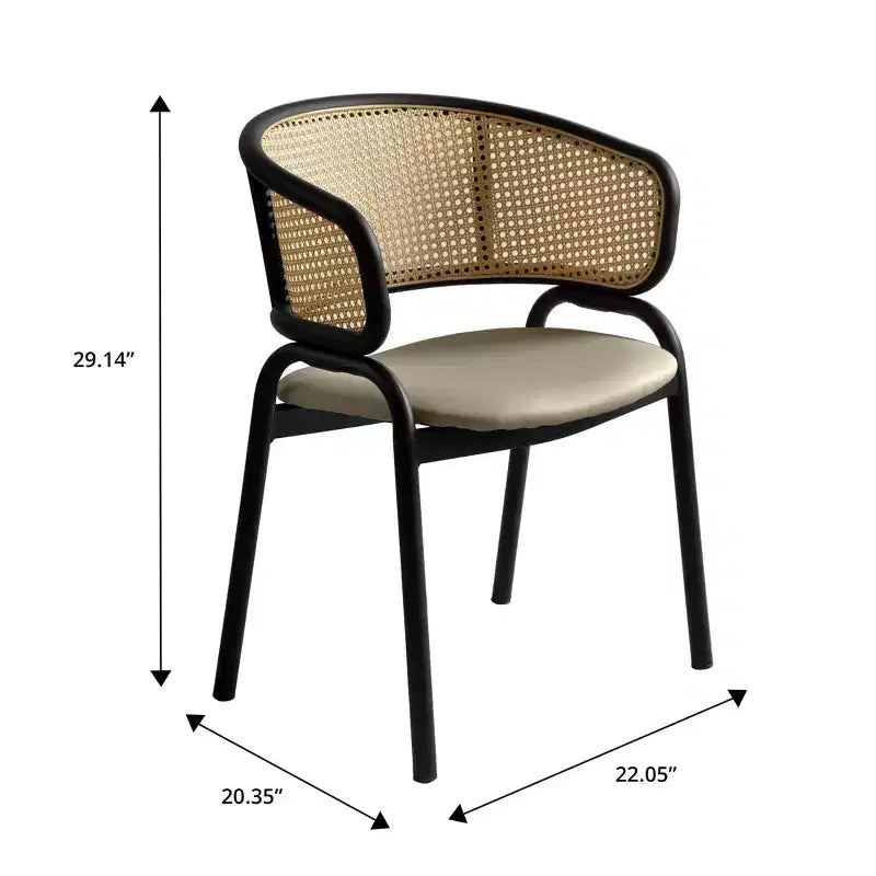 Set of 4 Wicker Back Dining Chairs with Leather Seat and Black Steel Frame, Modern Indoor Kitchen, Dining Room, Table Seating