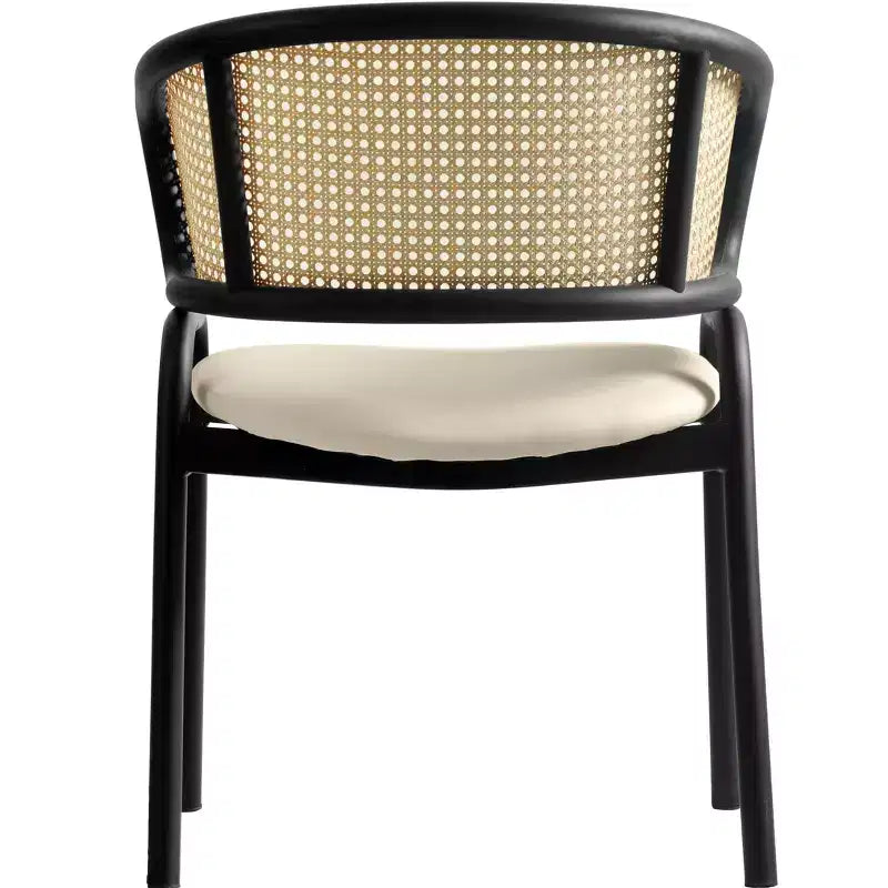 Set of 4 Wicker Back Dining Chairs with Leather Seat and Black Steel Frame, Modern Indoor Kitchen, Dining Room, Table Seating